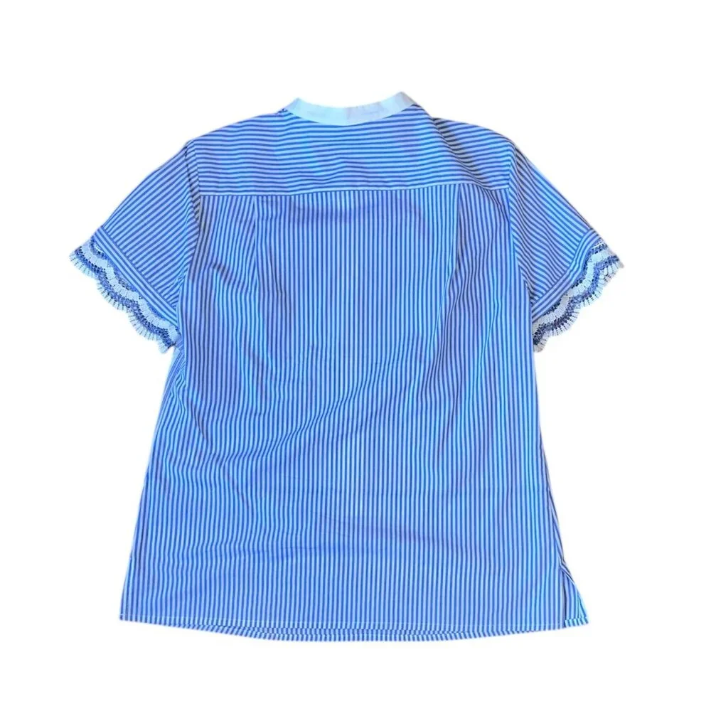 Karl Lagerfield blue & white scalloped blouse - Picture 3 of 6